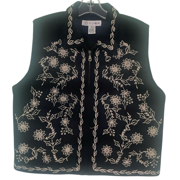 Chrysantheme vintage wool blend vest with cream embroidery. Size large GUC - Picture 3 of 9